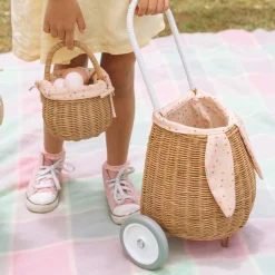 Online Olli Ella Rattan Bunny Luggy with Lining - Gumdrop