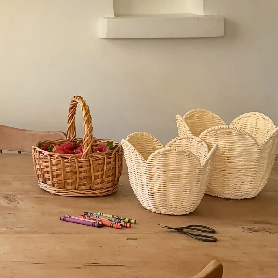 New Olli Ella Rattan Lily Basket Set - Buttercream