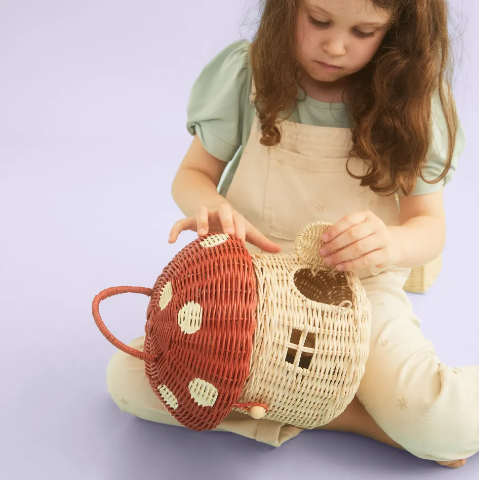 Best Olli Ella Rattan Mushroom Basket - Red