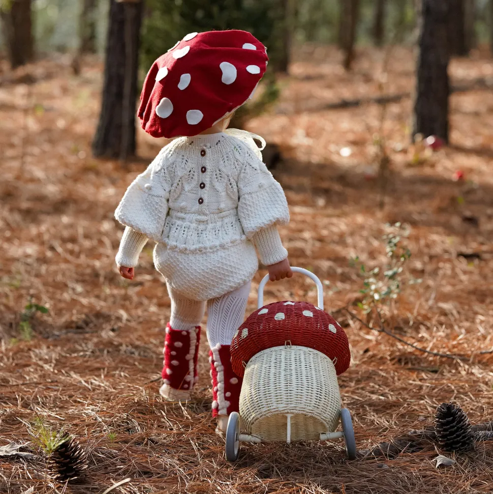 Clearance Olli Ella Rattan Mushroom Luggy - Red