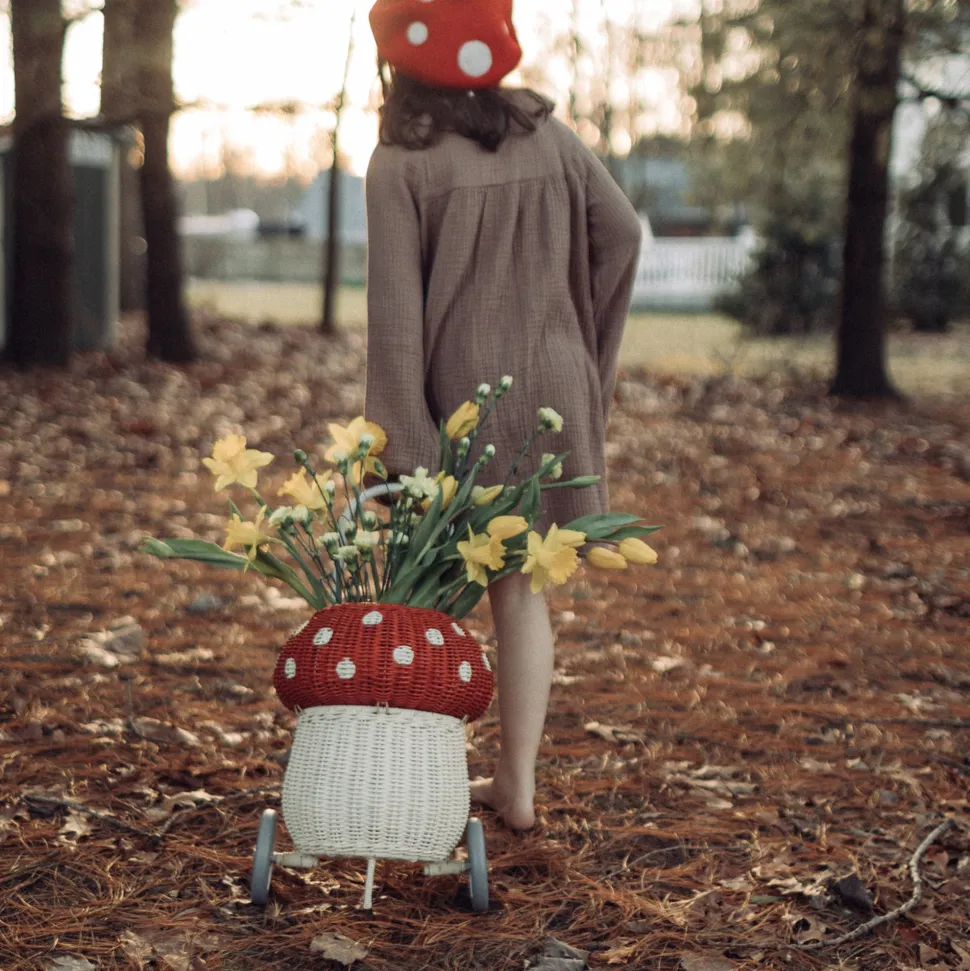 Clearance Olli Ella Rattan Mushroom Luggy - Red